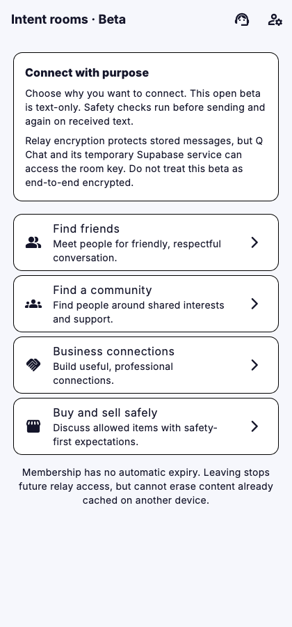 Q Chat’s developing Android beta: friends, communities, business and local exchange rooms